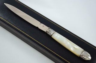 French Jules Piault Paris Cased Mother Of Pearl Silver Bladed Letter Opener 1856