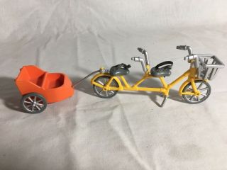 Calico Critters/sylvanian Families Tandem Bicycle Bike With Baby Trailer