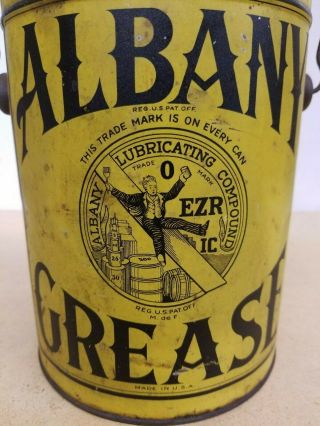 Rare 5 Lbs Albany Grease Tub Bucket Can Old Gas Sign Antique York Vintage
