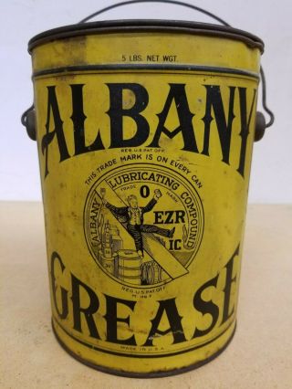 RARE 5 LBS Albany Grease tub bucket Can old gas sign Antique York Vintage 2