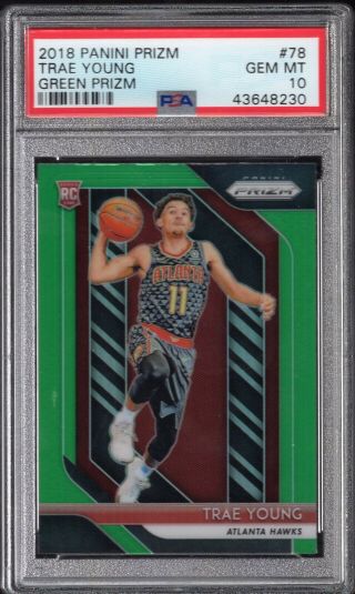 Trae Young 2018 - 19 Panini Prizm Green Refractor Rookie Card Rc Hawks 78 Psa 10