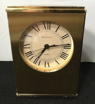 Tiffany & Co Brass Desk Mantel Clock Swiss Made 1980s Vintage