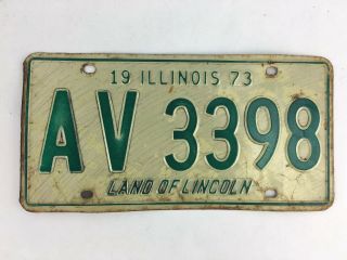 Vintage 1973 Illinois Stamped Metal License Plate Av3396 Land Of Lincoln