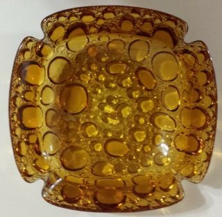 Vintage Amber Glass Ashtray,  Pebble,  Bubble,  Large,  Midcentury