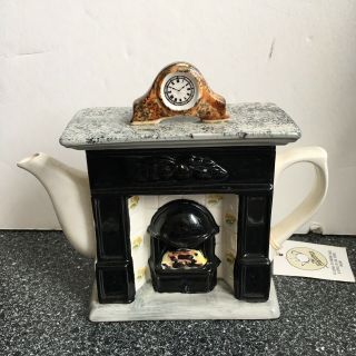Vintage Swineside Teapottery Fireplace Teapot With Mantle Clock & Floral Tiles