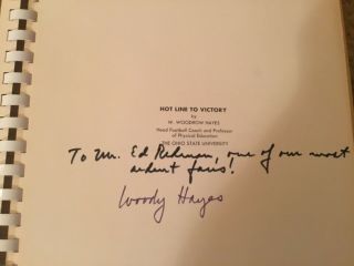 OHIO STATE HOT LINE TO VICTORY SIGNED BY WOODY HAYES TO EDMUND REDMAN CIRCA 1969 3