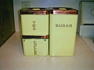 Vintage Lincoln Beautyware Yellow / Copper Canister Set 3 - Piece Beauty Ware