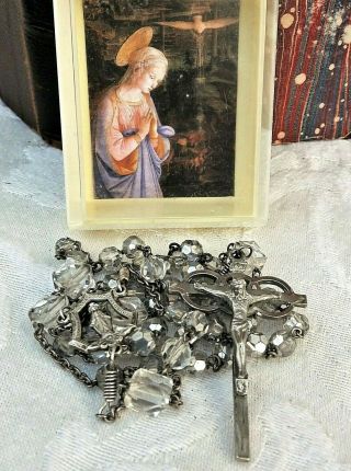 Vintage Sterling Rosary,  Three Ring Crucifix,  Holy Trinity,  Chapel Crystal Beads