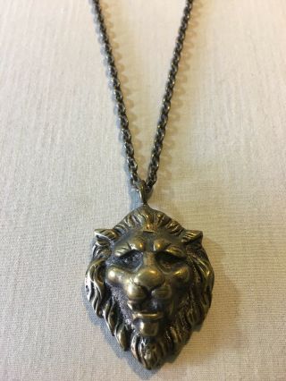 Vintage Antique Brass Necklace 3d Lion Renaissance Mideaval Pendant Chain Unisex