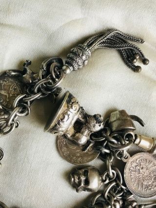 Antique Edwardian Silver Metal Albert Chain Charm Bracelet Needs Bolt Clasp 2