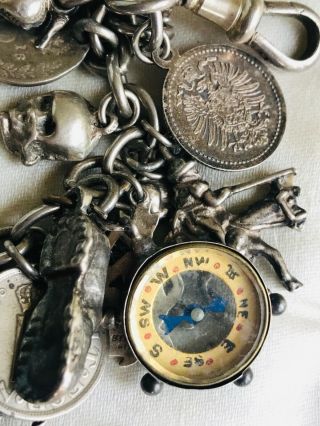 Antique Edwardian Silver Metal Albert Chain Charm Bracelet Needs Bolt Clasp 3