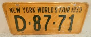 Vintage 1939 York World’s Fair Ny License Plate