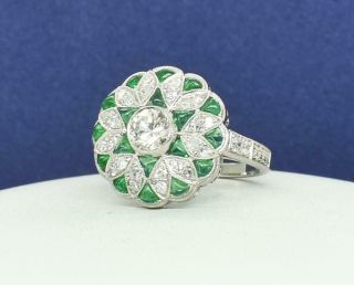 $8,  600 Antique SOLID Platinum 1.  23ctw G - VS Diamond & Cabachon Emerald Ring 5.  7g 2