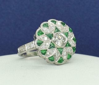 $8,  600 Antique SOLID Platinum 1.  23ctw G - VS Diamond & Cabachon Emerald Ring 5.  7g 3