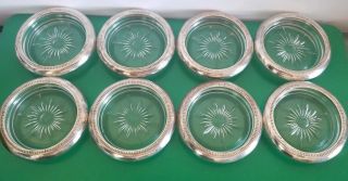 Vintage Leonard Silver Plated Glass Coasters - Starburst Pattern - Italy (8)