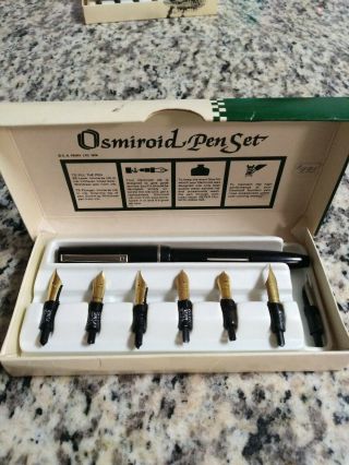 Vintage Osmiroid 65 England Drawing Fountain Pen Set Ib Lever Fill Pen - 7 Nibs