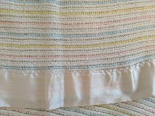 Vintage Pastel Striped Waffle Weave Thermal Acrylic Baby Blanket Satin Trim