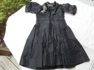 Antique Black Taffeta/lace Doll Dress For Bisque Head Or China Dolls