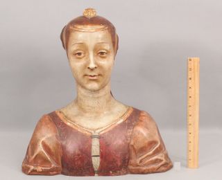 Large Antique Italian Painted Terracotta Portrait Bust 15thC Giovane Donna Woman 3