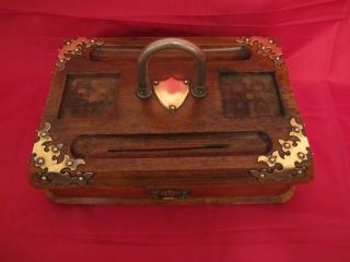 Rare Victorian Wooden Inkwell Set with Draw 3