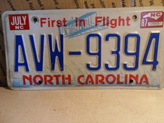 1987 North Carolina Nc License Plate Avw - 9394 Stamped First In Flight