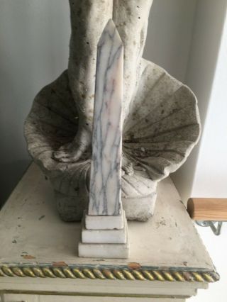 Antique Alabaster Marble 12” Obelisk With 3 Tier Base