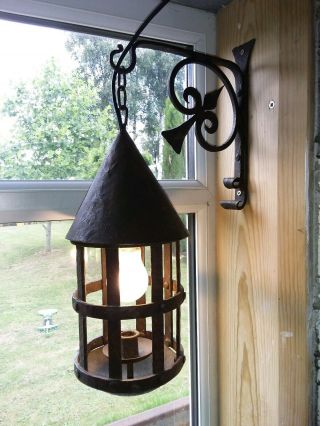 Vintage Wrought Iron Hanging Lantern And Bracket