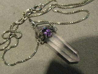 Vintage Sterling Silver Amethyst Crystal Pendant Necklace 18 "