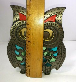 Vintage Owl Metal Napkin/Letter Holder Stained Glass 2