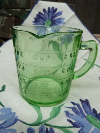 Vintage Kellogg’s three spout green depression glass measuring cup - 1 cup 2