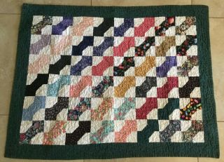 Vintage Patchwork Crib Quilt,  Bow Tie,  Hand Made,  Floral Calico Prints,  1950 - 60