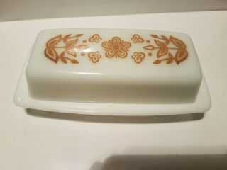 Vintage Pyrex Butterfly Golden Pattern Butter Dish And Cover Made In Usa