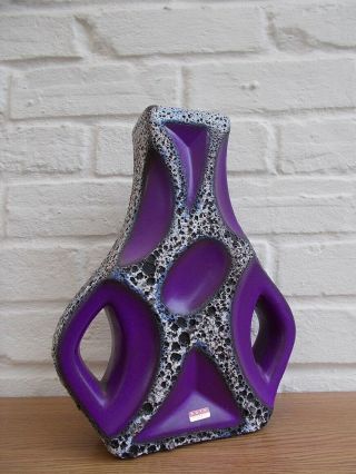 Roth Keramik Vintage 70s German Space Age Modernist Fat Lava Purple Guitar Vase