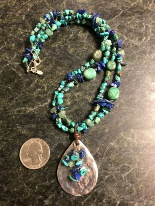 Vintage Sterling Silver Peyote Bird Turquoise & Lapis 2 Strand Necklace 925