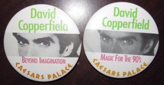 2 Vintage David Copperfield Caesars Palace Magician Pinback Buttons
