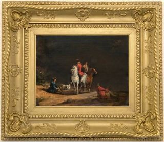 The Hunting Party Antique Old Master Oil Painting 18th Century Dutch School