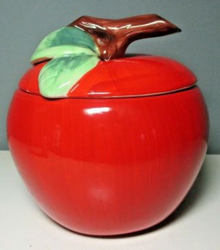 Euc Vintage Alco Industries Bright Red Apple Cookie Jar/canister