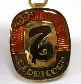 Vintage Zodiac Astrological Sign Capricorn Gold Tone Double Sided Ring Keychain