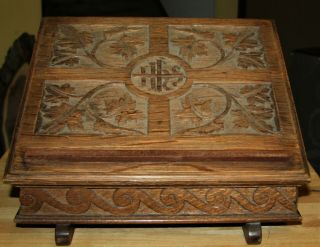 Antique Large Hand Carved Wood Bible Stand Stunning From A Church In Uk