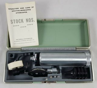 Vintage National Statham Otoscope Ophthalmoscope Green Case.  No.  6515 - 550 - 7199