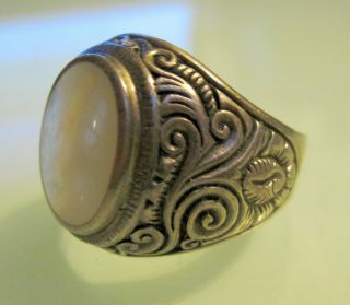 Men ' s vintage Sterling Silver bikers Ring with Mother of Pearl 2