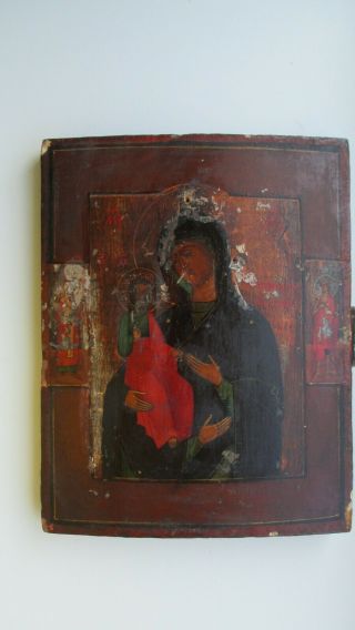 Icona,  Ikone,  Antique Russian Orthodox Icon,  Threehanded Theotokos,  From 19c.
