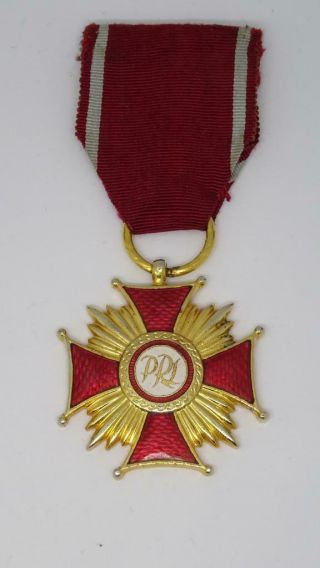 Vintage Polish Medal Cross Of Merit Full Size Bronze Gilt Medal Poland