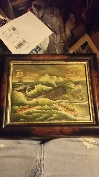 Antique Rare 19th Century Whaling Oil Painting Signed By E.  V.  E