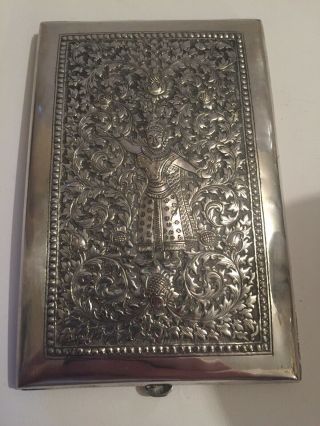 Vintage Solid Silver Cigarette Case Argent 900 Thai Dancer Ornate Repousse