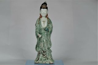 Large (40.  5cm) Antique Chinese Celadon Colour Porcelain Figure Of Guan Yin
