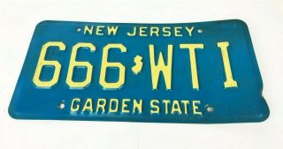 Vtg Jersey License Plate Garden State Blue/white Embossed 666 - Wti