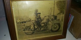 Vintage framed Harley Davidson Photograph Midget And Lady 11.  5 
