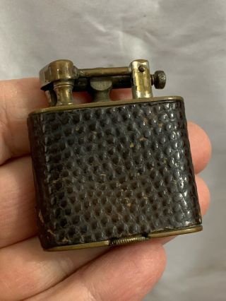 Vintage Unmarked Lift Arm Pocket Lighter With Leather Wrap