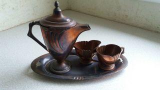 Stunning Antique Art Nouveau Japanese Silver Plated On Copper Tea Set - 1900 -